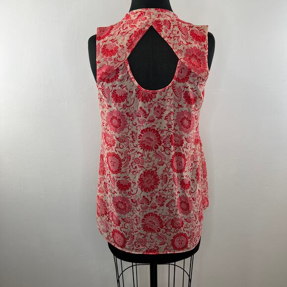 CABI #5037 Vita Sleeveless Draped Cowl Neck Top Cutout Back Red Pink Floral S - Picture 6 of 9